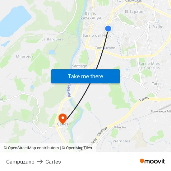 Campuzano to Cartes map