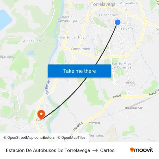 Estación De Autobuses De Torrelavega to Cartes map