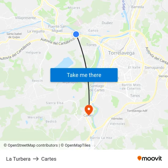 La Turbera to Cartes map