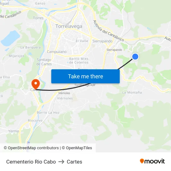 Cementerio Rio Cabo to Cartes map