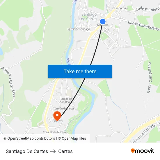 Santiago De Cartes to Cartes map
