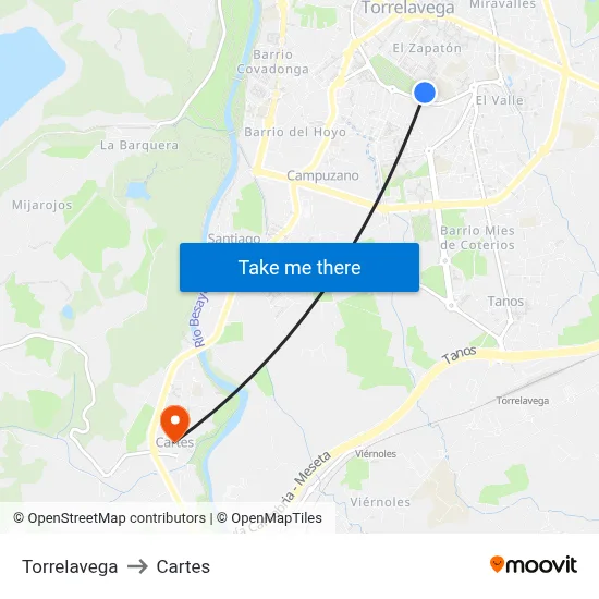 Torrelavega to Cartes map