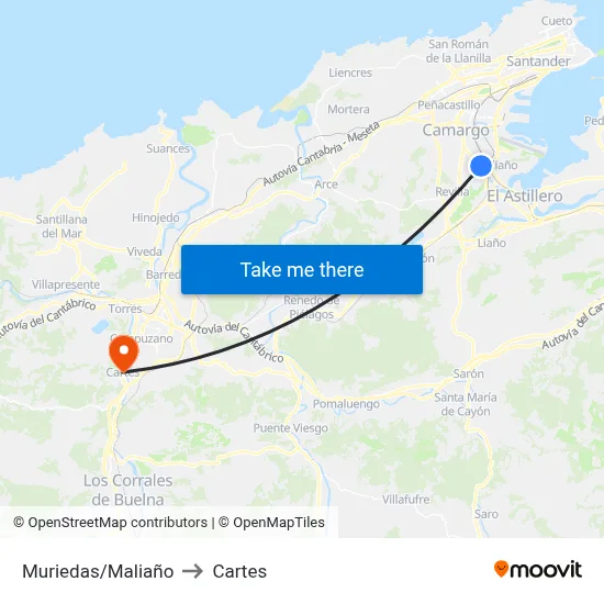 Muriedas/Maliaño to Cartes map