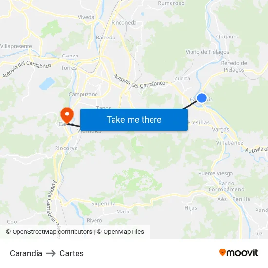 Carandia to Cartes map