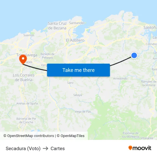 Secadura (Voto) to Cartes map