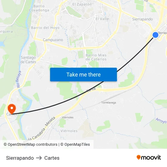 Sierrapando to Cartes map