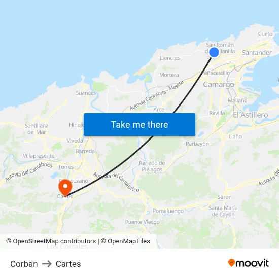 Corban to Cartes map