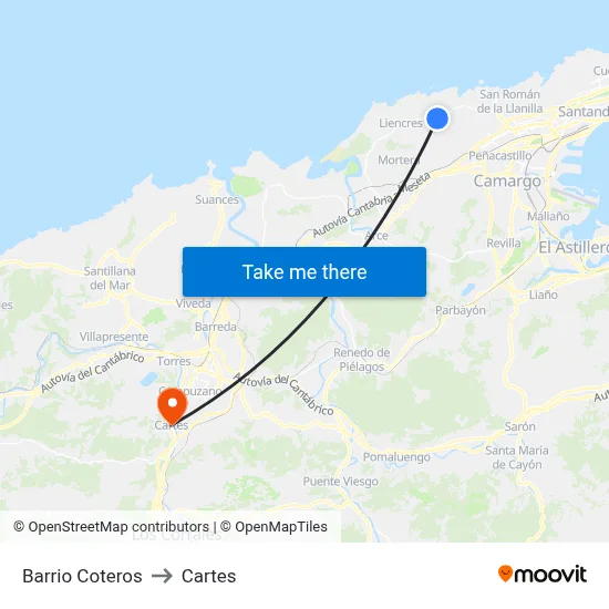Barrio Coteros to Cartes map