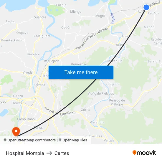 Hospital Mompia to Cartes map