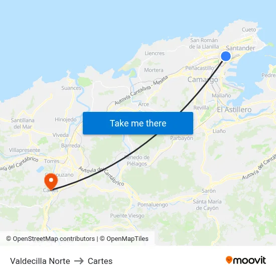 Valdecilla Norte to Cartes map
