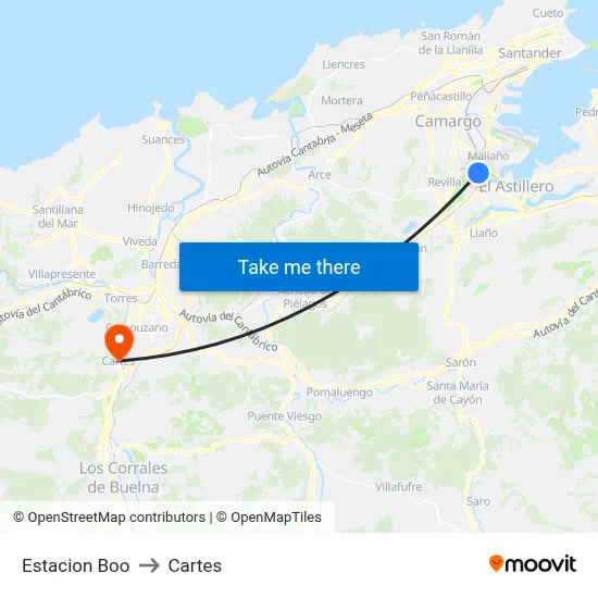 Estacion Boo to Cartes map