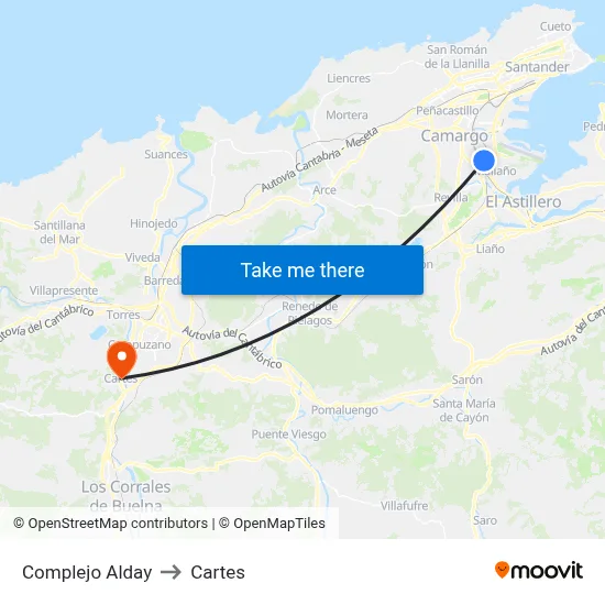 Complejo Alday to Cartes map