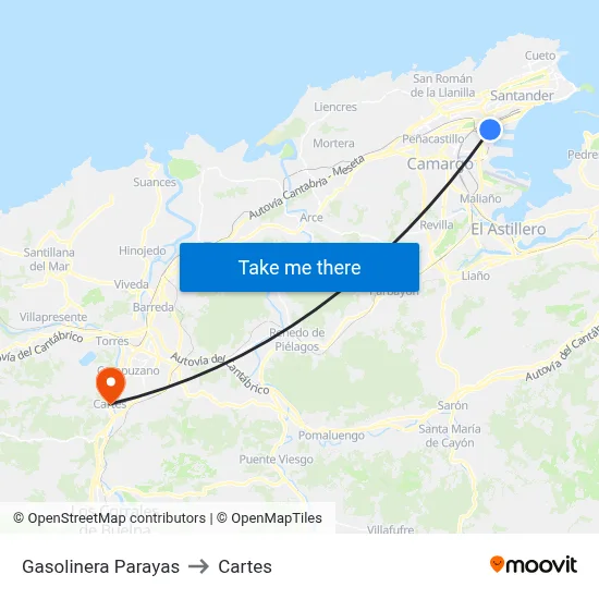 Gasolinera Parayas to Cartes map