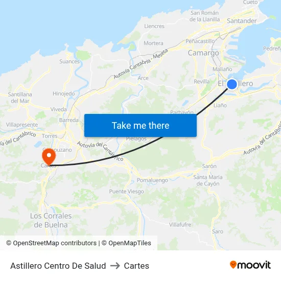 Astillero Centro De Salud to Cartes map