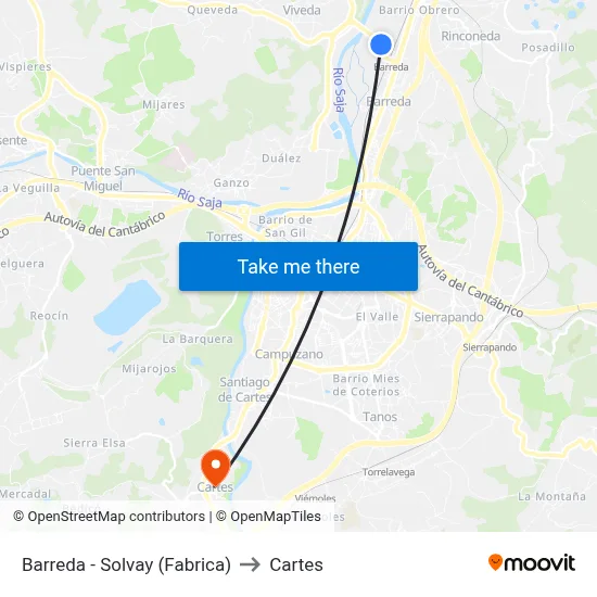 Barreda - Solvay (Fabrica) to Cartes map