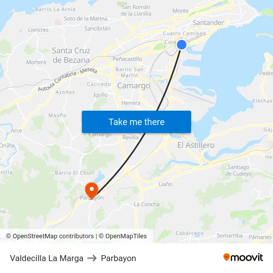 Valdecilla La Marga to Parbayon map