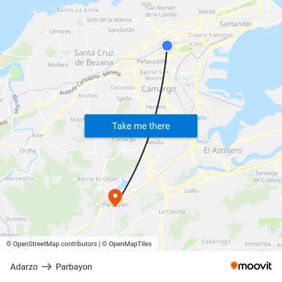 Adarzo to Parbayon map