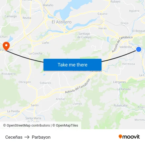 Ceceñas to Parbayon map
