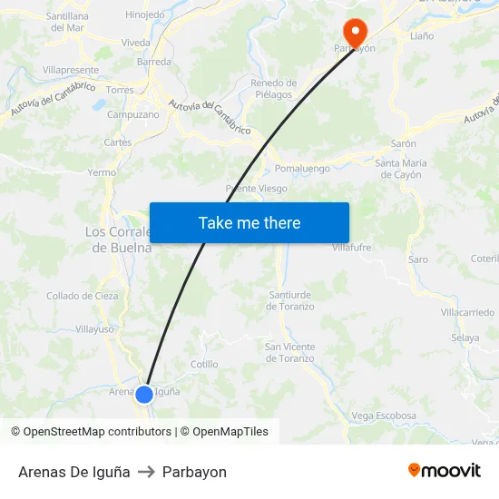 Arenas De Iguña to Parbayon map