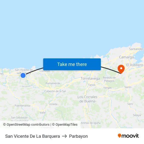 San Vicente De La Barquera to Parbayon map