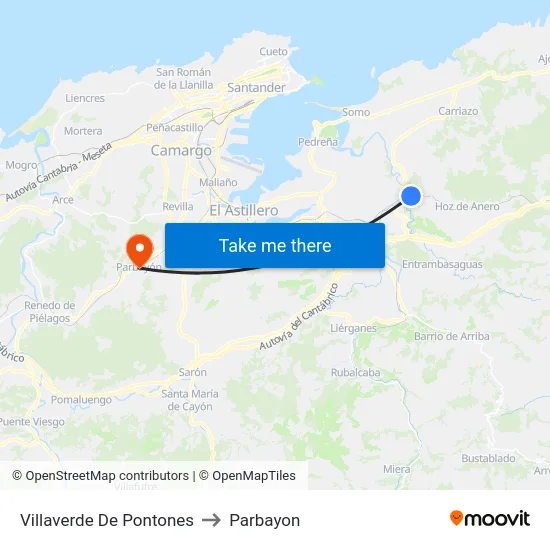Villaverde De Pontones to Parbayon map