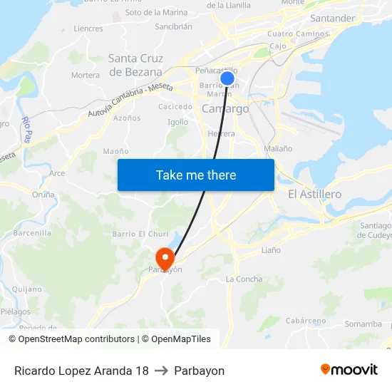 Ricardo Lopez Aranda 18 to Parbayon map