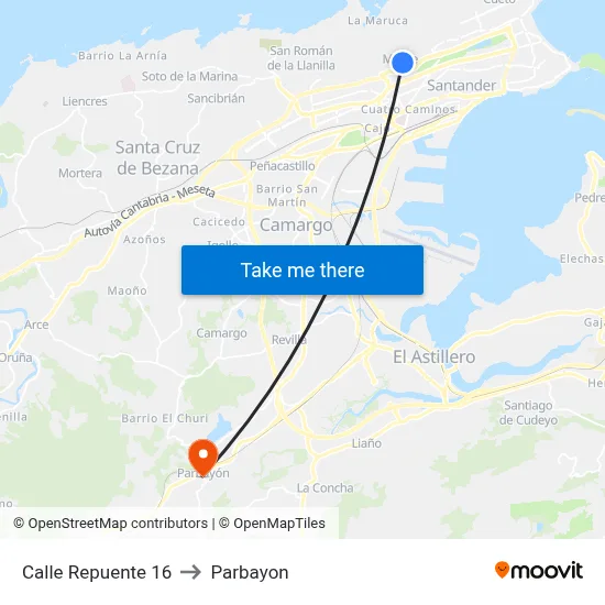 Calle Repuente 16 to Parbayon map