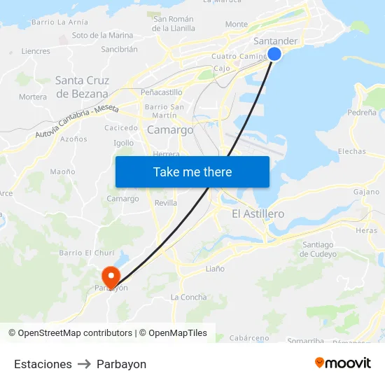 Estaciones to Parbayon map
