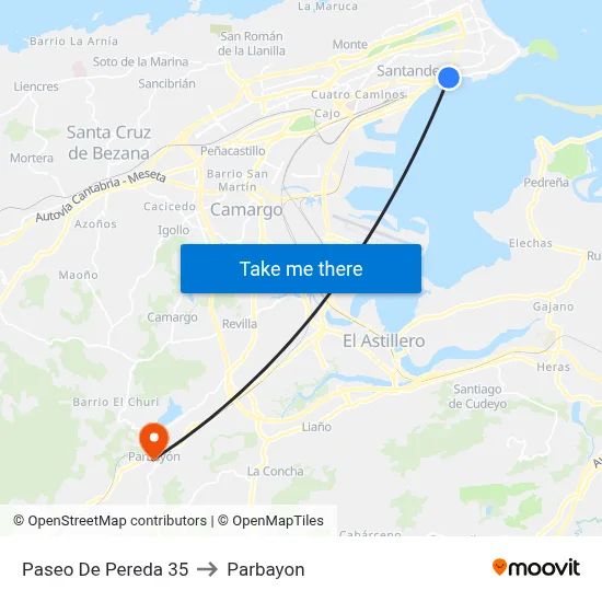 Paseo De Pereda 35 to Parbayon map