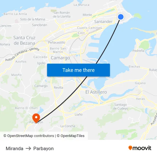 Miranda to Parbayon map