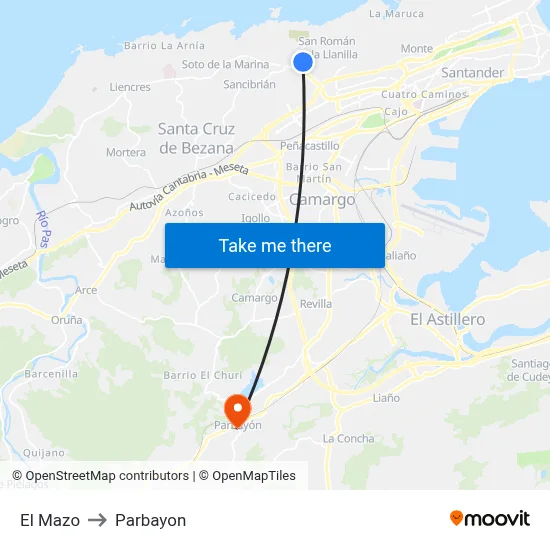 El Mazo to Parbayon map