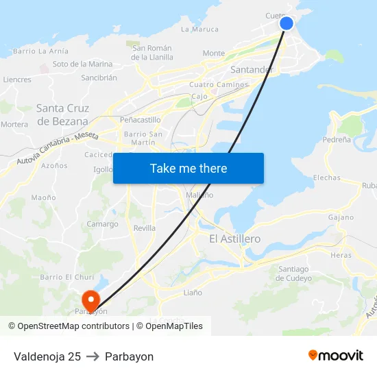 Valdenoja 25 to Parbayon map