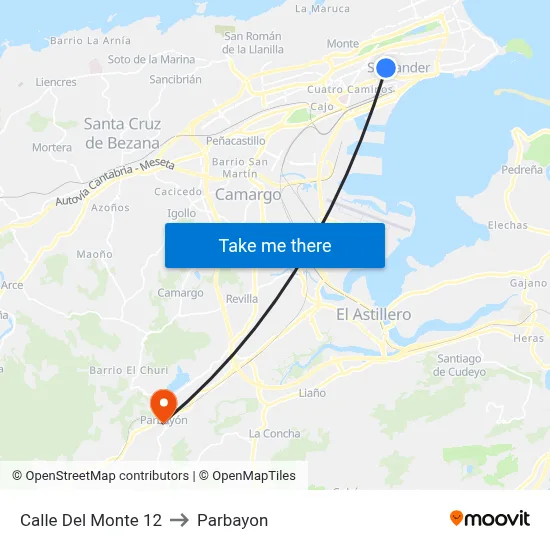 Calle Del Monte 12 to Parbayon map