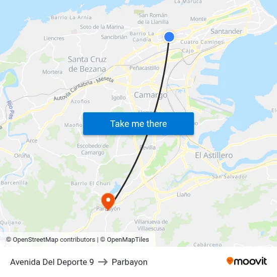 Avenida Del Deporte 9 to Parbayon map