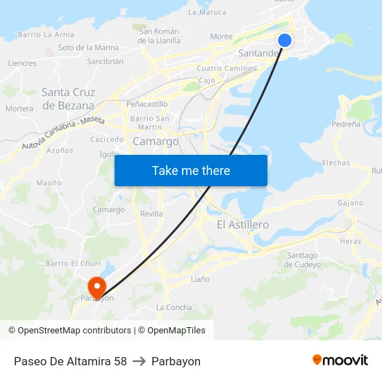 Paseo De Altamira 58 to Parbayon map