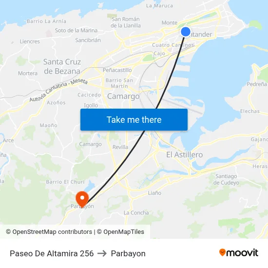 Paseo De Altamira 256 to Parbayon map
