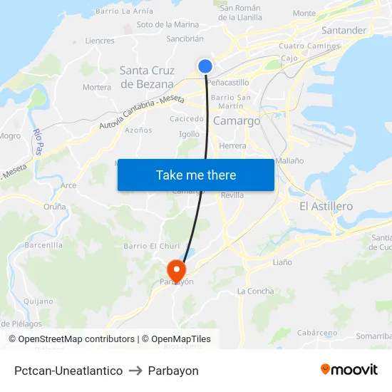 Pctcan-Uneatlantico to Parbayon map