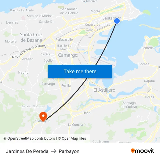 Jardines De Pereda to Parbayon map
