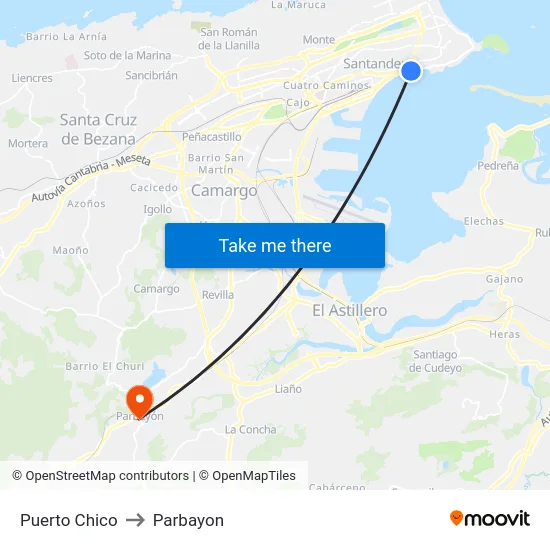 Puerto Chico to Parbayon map