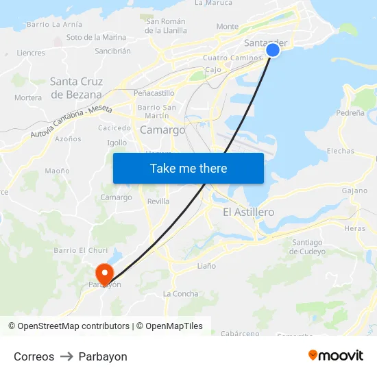 Correos to Parbayon map