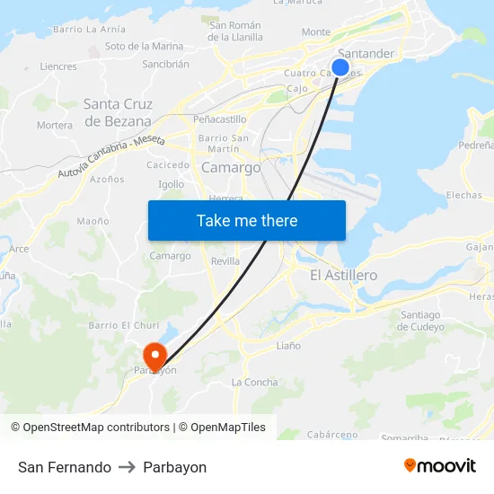 San Fernando to Parbayon map