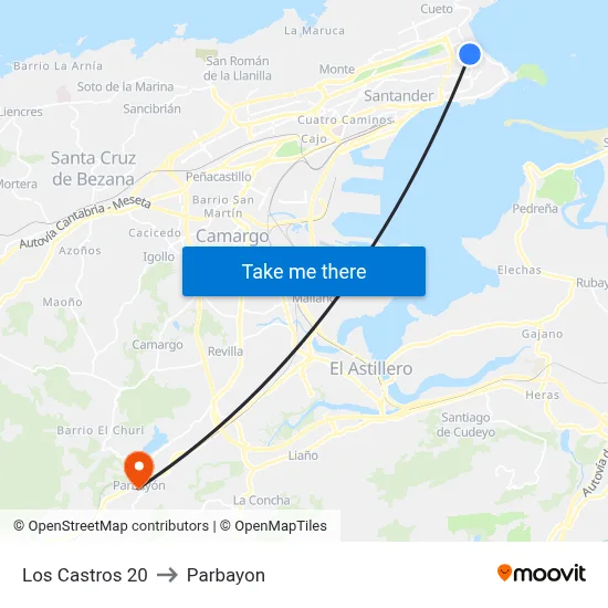 Los Castros 20 to Parbayon map