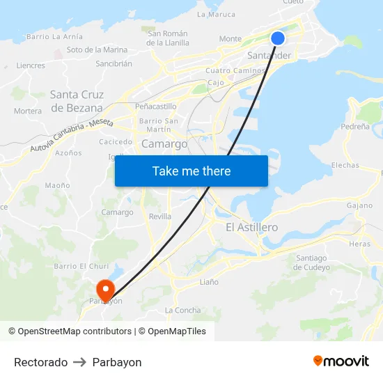 Rectorado to Parbayon map