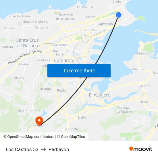 Los Castros 53 to Parbayon map