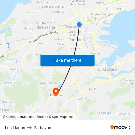 Los Llanos to Parbayon map