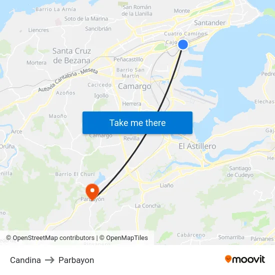 Candina to Parbayon map