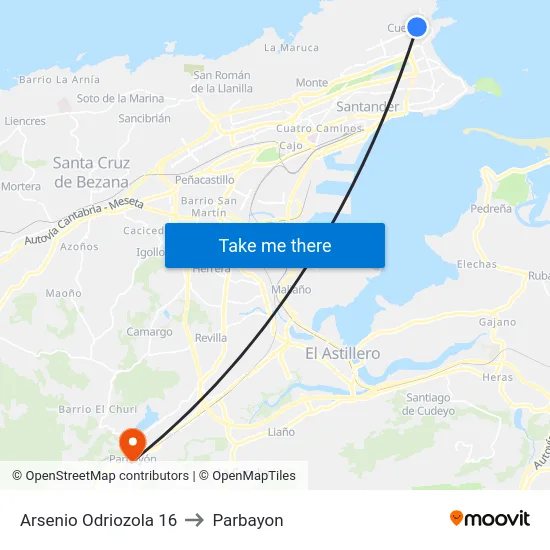 Arsenio Odriozola 16 to Parbayon map
