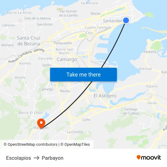 Escolapios to Parbayon map