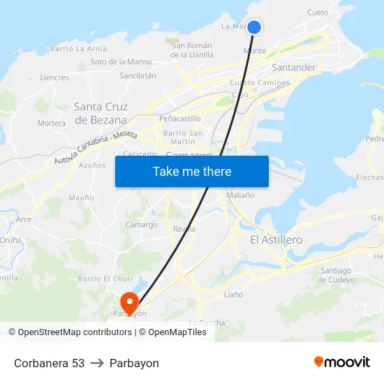 Corbanera 53 to Parbayon map