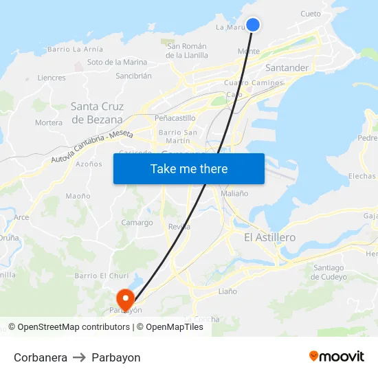 Corbanera to Parbayon map